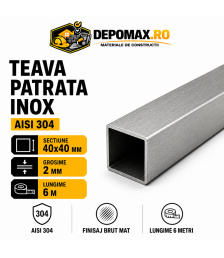 Teava patrata inox AISI 304, 40 x 40 x 2 mm, 6 metri